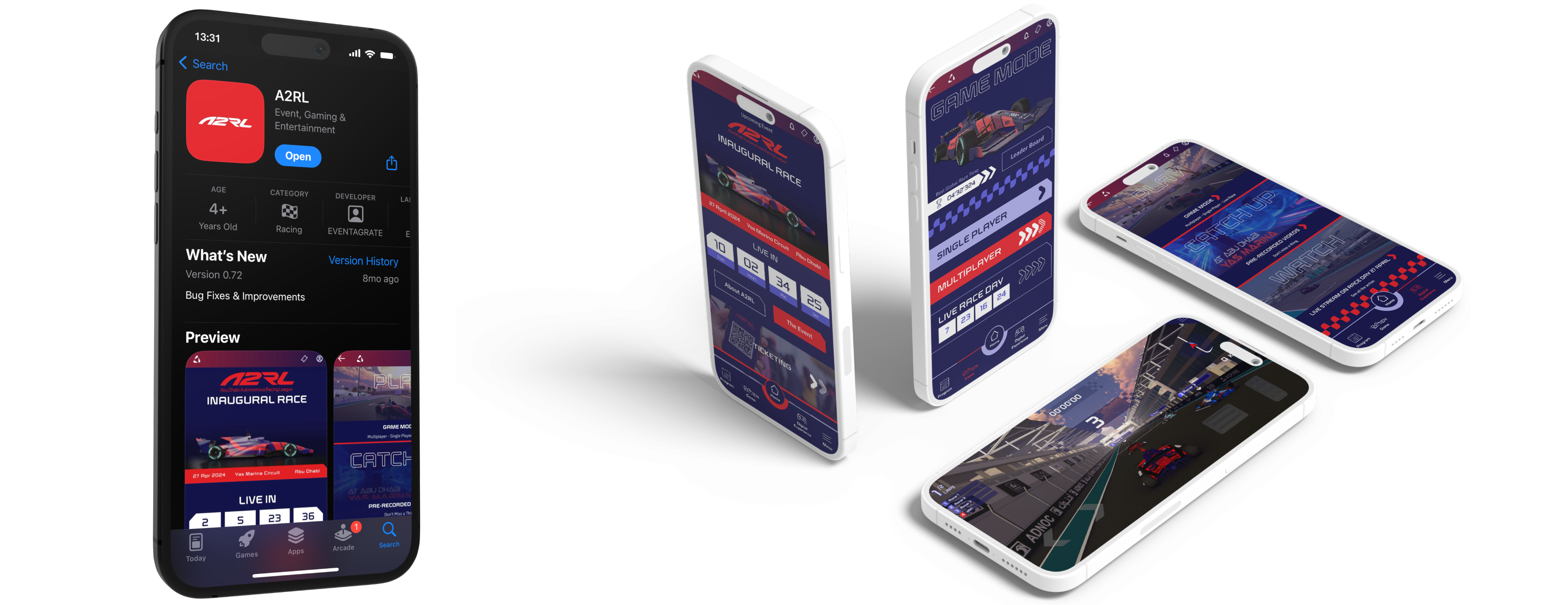 A2RL mobile event app and racing game interface