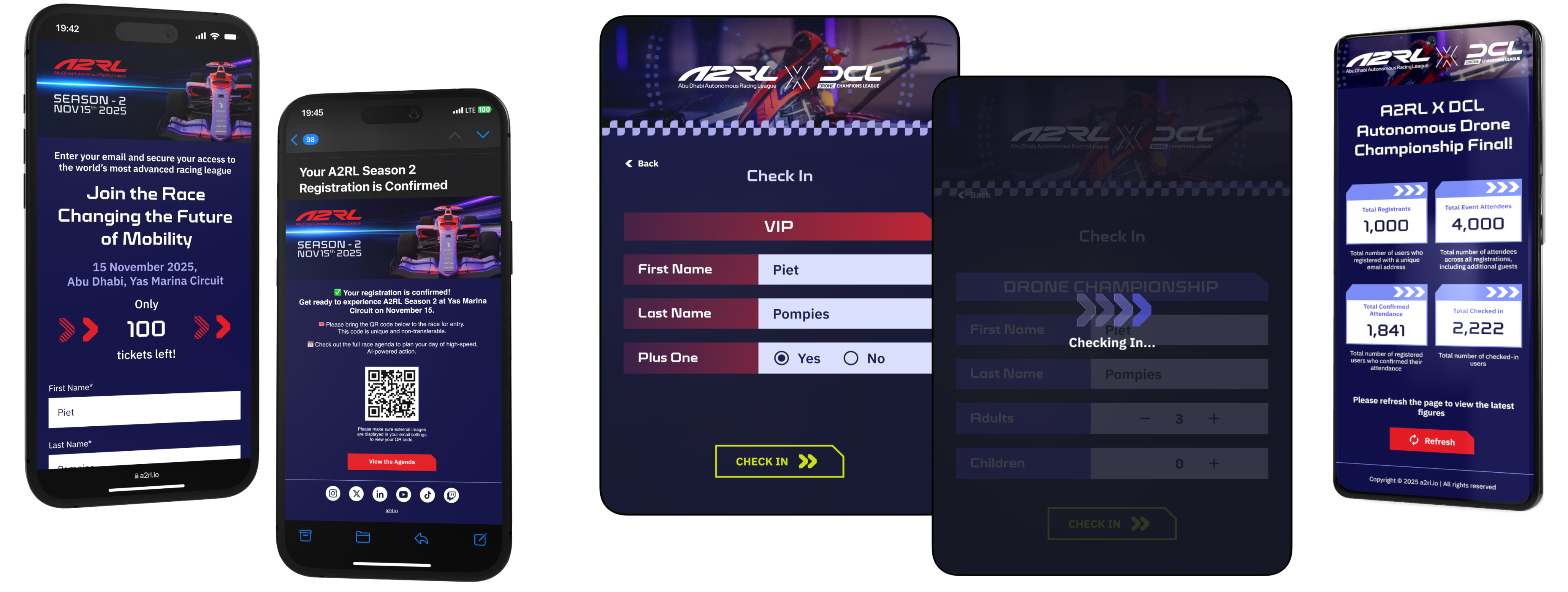 A2RL registration web app and check-in system