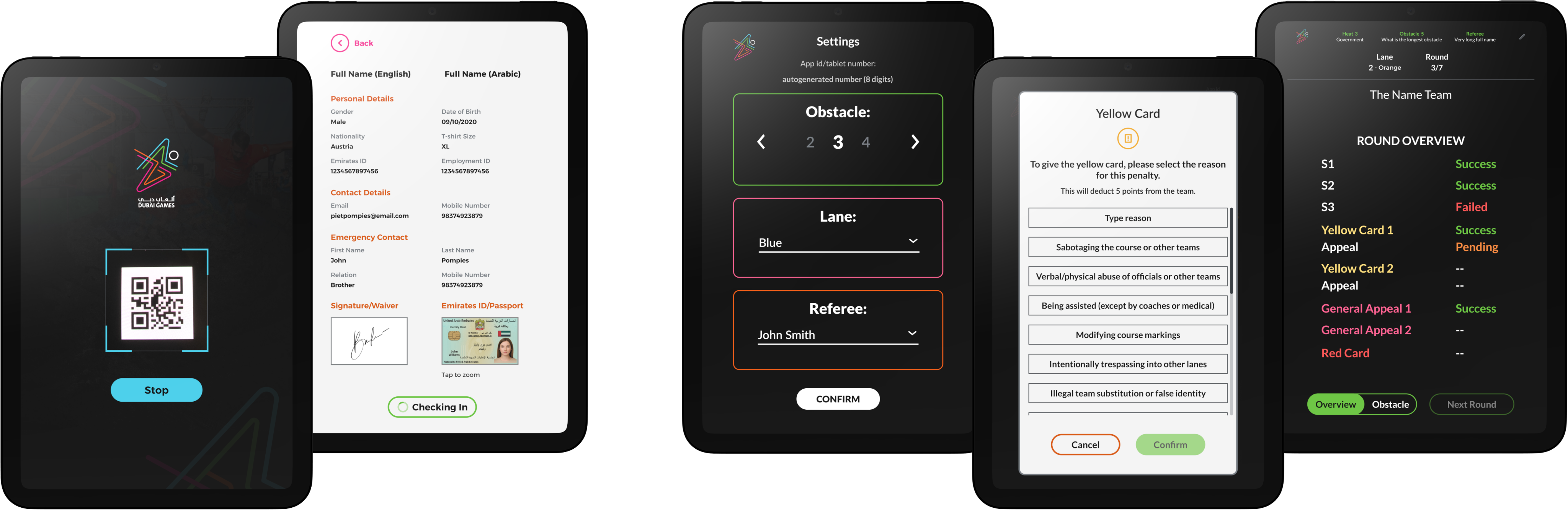 Dubai Games on-site scoring and check-in tablet apps